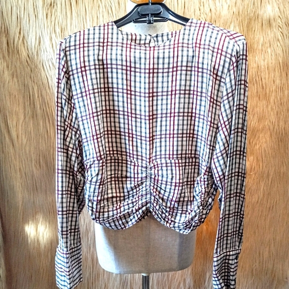 ZARA Long Sleeve Ruched Cropped Blouse - Picture 1 of 7